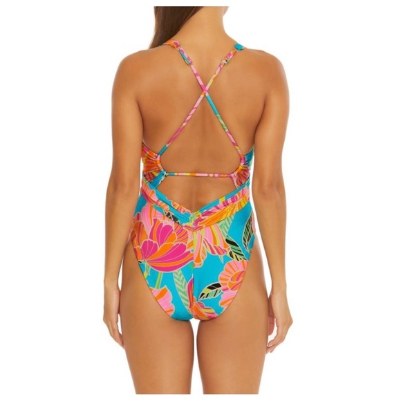 Trina Turk Poppy Plunge One- Piece Swimsuit in Floral Multi Size 10 - Picture 3 of 9